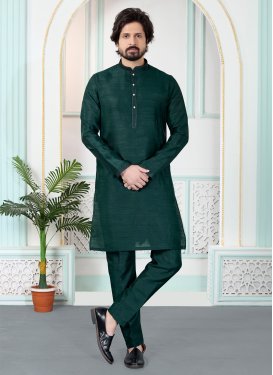 Art Silk Kurta Pajama in Green with Resham Work for Festival