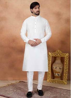 Art Silk Kurta Pajama in White with Resham Work for Men