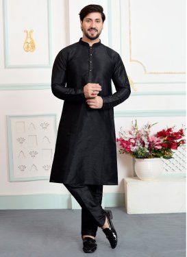 Art Silk Kurta Pajama with Resham Work for Men in Black