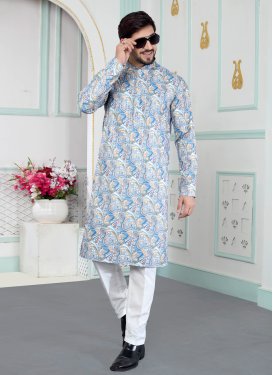 Multi Colour Art Silk Kurta Pajama with Digital Print Work for Ceremonial