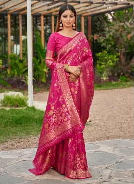 Rose Pink Banarasi Silk Woven Work Trendy Saree for Women