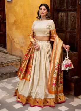 Paithani Silk Trendy Lehenga Choli with Cutdana Work in Beige