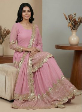 Georgette Embroidered Work Kameez Style Lehenga Choli in Pink