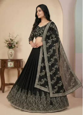 Embroidered Work Georgette Readymade Lehenga Choli in Black for Women