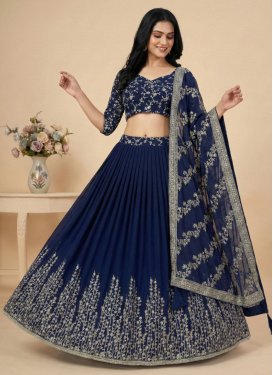 Georgette Readymade Lehenga Choli with Embroidered Work in Navy Blue