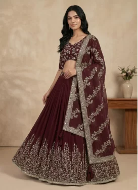 Maroon Georgette Readymade Lehenga Choli with Embroidered Work for Festival