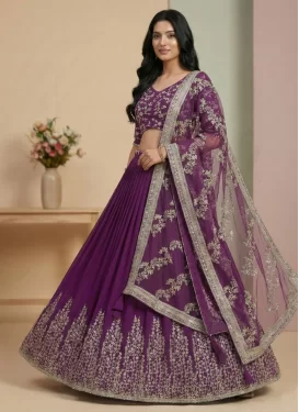 Georgette Readymade Lehenga Choli with Embroidered Work in Purple
