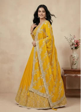 Embroidered Work Georgette Readymade Lehenga Choli in Mustard for Women