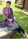 Cotton  Navy Blue and Rose Pink Digital Print Work Pant Style Straight Salwar Suit - 2