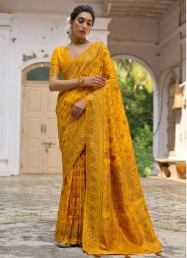 Pasmina Traditional Saree with Woven Work in Mustard