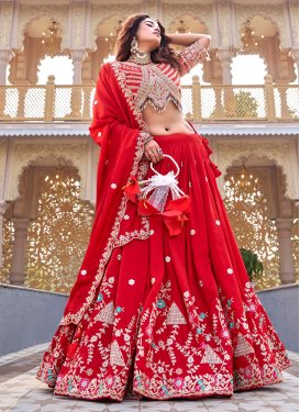 Vichitra Silk Readymade Lehenga Choli with Embroidered Work in Red for Festival