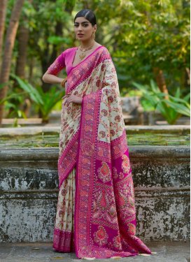 Woven Work Pasmina Classic Saree in Magenta and Sea Green for Women