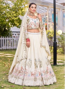 Embroidered Work Vichitra Silk Readymade Lehenga Choli in Off White for Women