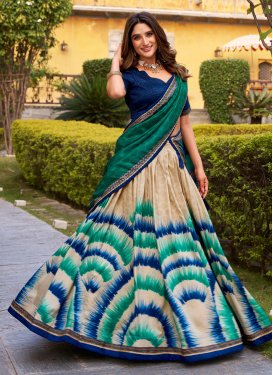 Tussar Silk Designer Lehenga Choli in Beige and Blue with Digital Print Work for Festival