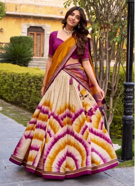 Digital Print Work Tussar Silk Trendy Lehenga Choli in Beige for Women