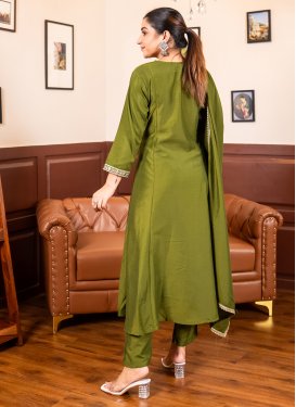 Embroidered Work Readymade Salwar Suit For Festival in Olive