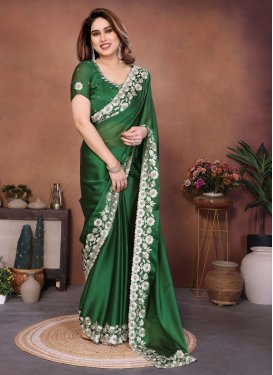 Rangoli Silk Traditional Saree with Embroidered Work for Women in Green