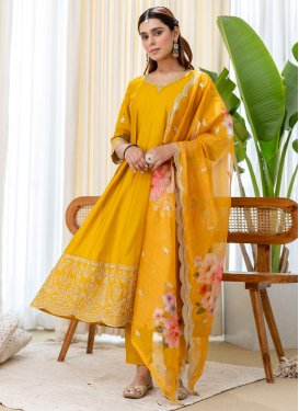 Mustard Silk Blend Embroidered Work Readymade Salwar Suit for Women