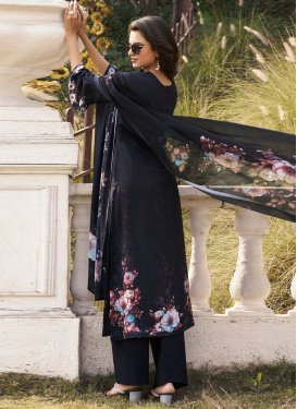 Crepe Silk Straight Suit with Digital Print Work for Ceremonial in Black