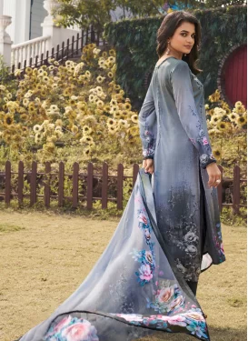 Grey Crepe Silk Digital Print Work Straight Suit for Women