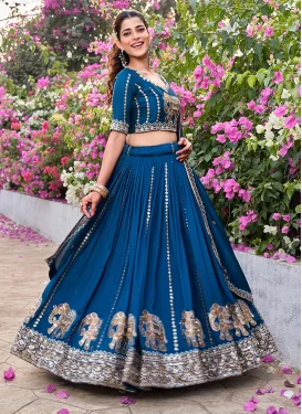 Blue Vichitra Silk Readymade Lehenga Choli with Embroidered Work for Festival