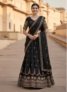 Georgette Designer Lehenga Choli in Black with Embroidered Work for Women