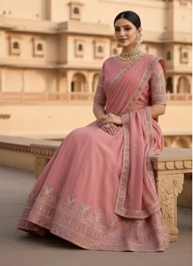 Embroidered Work Georgette Designer Lehenga Choli in Salmon for Women