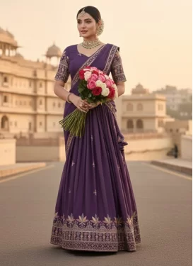 Embroidered Work Georgette Trendy Lehenga Choli in Purple for Women