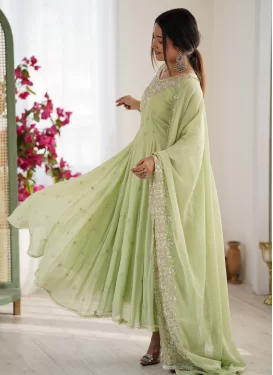 Georgette Anarkali Suit with Embroidered Work in Mint Green