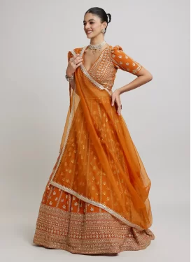 Georgette Embroidered Work Designer Lehenga Choli in Orange