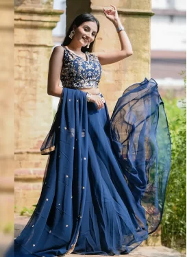 Georgette Trendy Lehenga Choli in Blue with Embroidered Work for Women