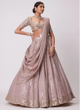 Embroidered Work Organza Trendy Lehenga Choli in Mauve for Women