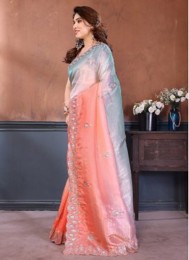 Crush Classic Saree with Embroidered Work in Multi Colour for Festival