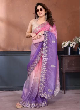 Embroidered Work Crush Traditional Saree in Multi Colour for Women