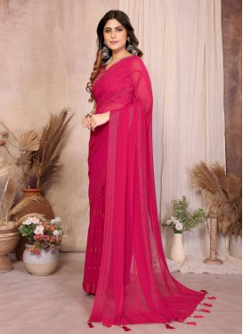 Georgette Classic Saree with Woven Work in Rose Pink