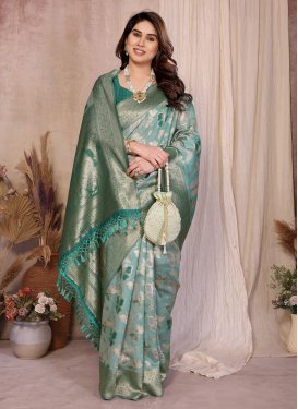 Woven Work Cotton Silk Traditional Saree in Turquoise for Women