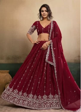 Georgette Trendy Lehenga Choli with Embroidered Work for Women in Maroon