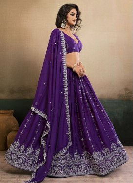 Embroidered Work Georgette Trendy Lehenga Choli in Purple for Women