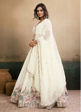 Georgette Trendy Lehenga Choli with Embroidered Work for Festival in Off White