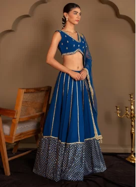 Georgette Designer Lehenga Choli with Embroidered Work in Blue for Festival