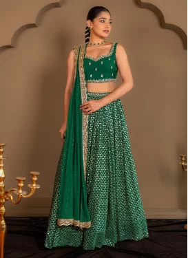 Georgette Embroidered Work Designer Lehenga Choli in Green