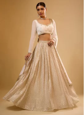 Georgette Designer Lehenga Choli with Embroidered Work for Festival in Cream