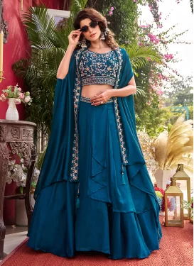 Teal Vichitra Silk Embroidered Work Readymade Lehenga Choli for Women