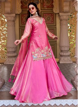 Embroidered Work Organza Kameez Style Lehenga Choli in Rose Pink for Women