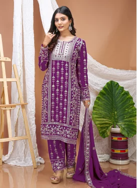Georgette Readymade Salwar Suit with Embroidered Work in Purple