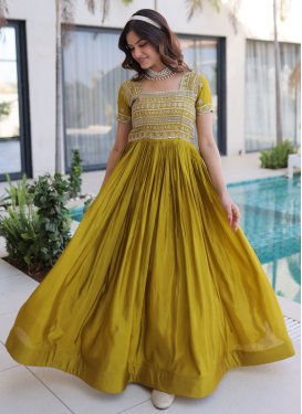 Organza Embroidered Work Trendy Gown in Aloe Veera Green