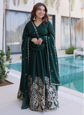 Rangoli Silk Trendy Gown with Embroidered Work for Festival in Bottle Green