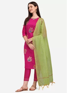 Rose Pink Jacquard Silk Woven Work Readymade Salwar Suit for Women