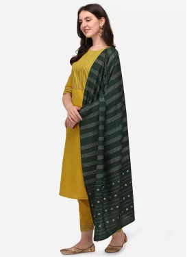 Gota Patti Work Cotton Readymade Salwar Suit in Mustard for Women