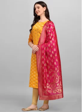 Jacquard Silk Readymade Salwar Suit in Multi Colour with Woven Work for Women